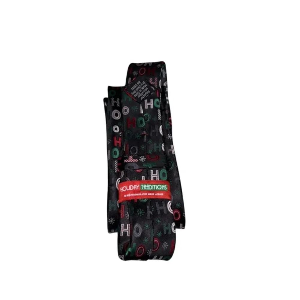 Holiday Traditions Hallmark‎ Mens Christmas Tie Black Ho Ho Ho Microfiber